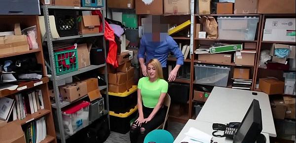  Blonde teenage thief rides managers cock